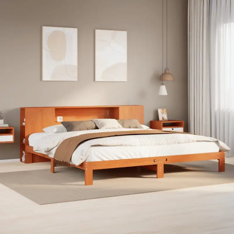 Boekenkastbed van massief grenenhout met optimale totale afmetingen - Wasbruin / 180 x 200cm - Bedden & bedframes