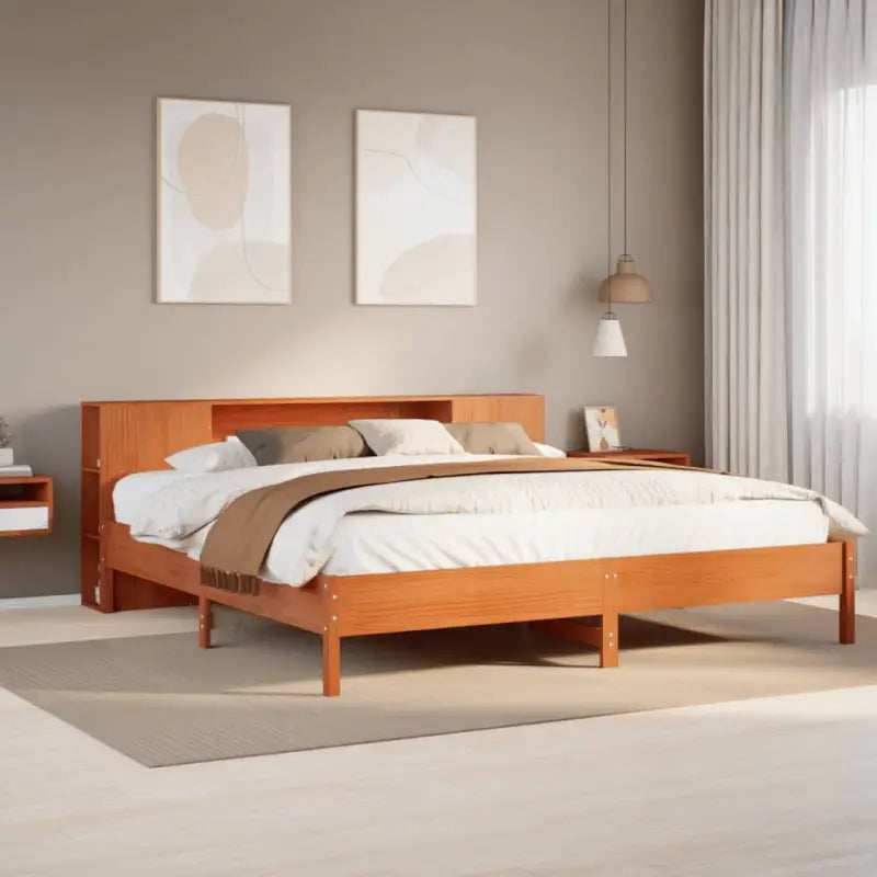 Boekenkastbed van massief grenenhout met optimale totale afmetingen - Wasbruin / 200 x 200cm - Bedden & bedframes