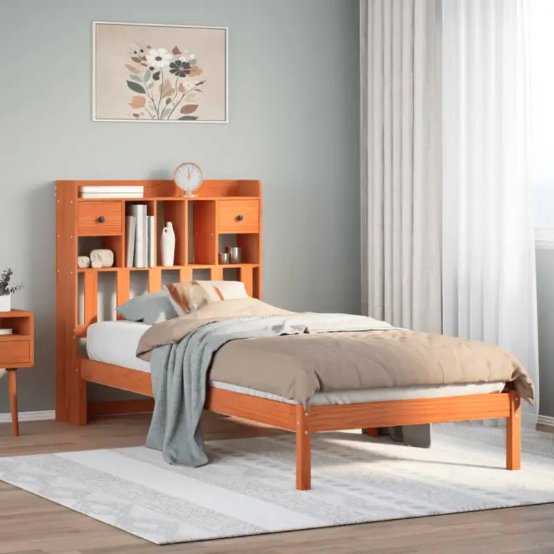 Boekenkastbed van massief grenenhout met optimale totale afmetingen - Wasbruin / 90 x 190 cm - Bedden & bedframes
