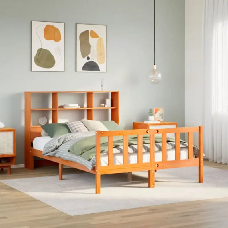 Boekenkastbed van massief grenenhout met optimale totale afmetingen - Wasbruin / 135 x 190 cm - Bedden & bedframes