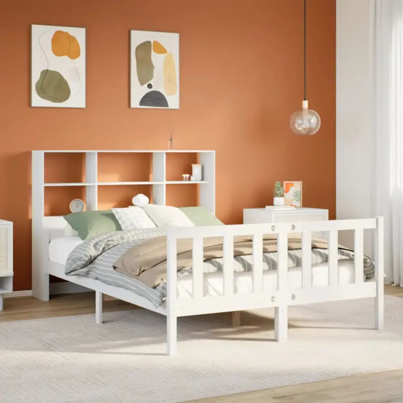 Boekenkastbed van massief grenenhout met optimale totale afmetingen - Wit / 150 x 200 cm - Bedden & bedframes