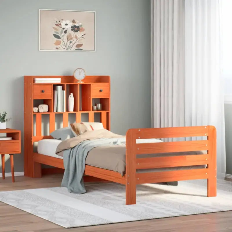 Boekenkastbed van massief grenenhout met optimale totale afmetingen - Wasbruin / 75 x 190 cm - Bedden & bedframes
