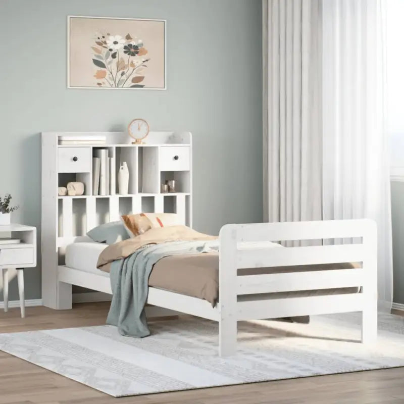 Boekenkastbed van massief grenenhout met optimale totale afmetingen - Wit / 100 x 200 cm - Bedden & bedframes