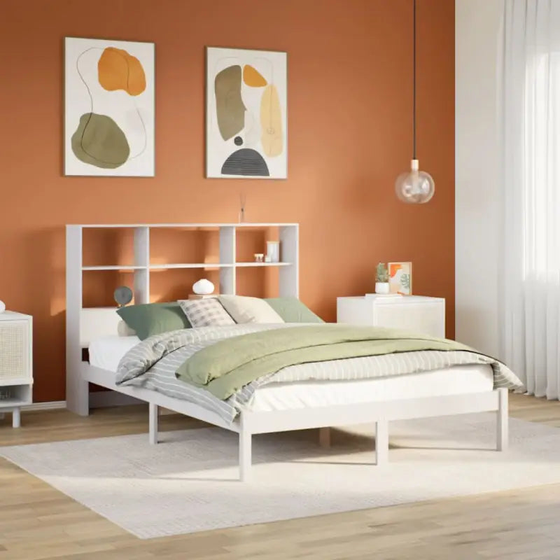 Boekenkastbed van massief grenenhout met optimale totale afmetingen - Wit / 150 x 200 cm - Bedden & bedframes