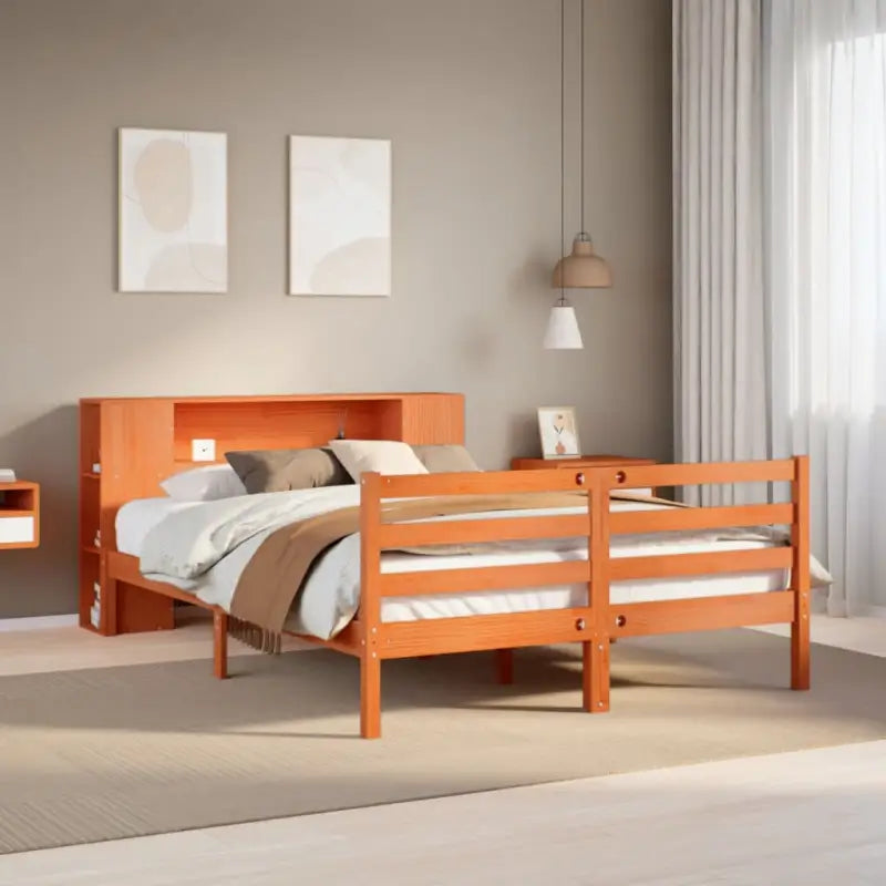 Boekenkastbed van massief grenenhout met optimale totale afmetingen - Wasbruin / 140 x 200 cm - Bedden & bedframes