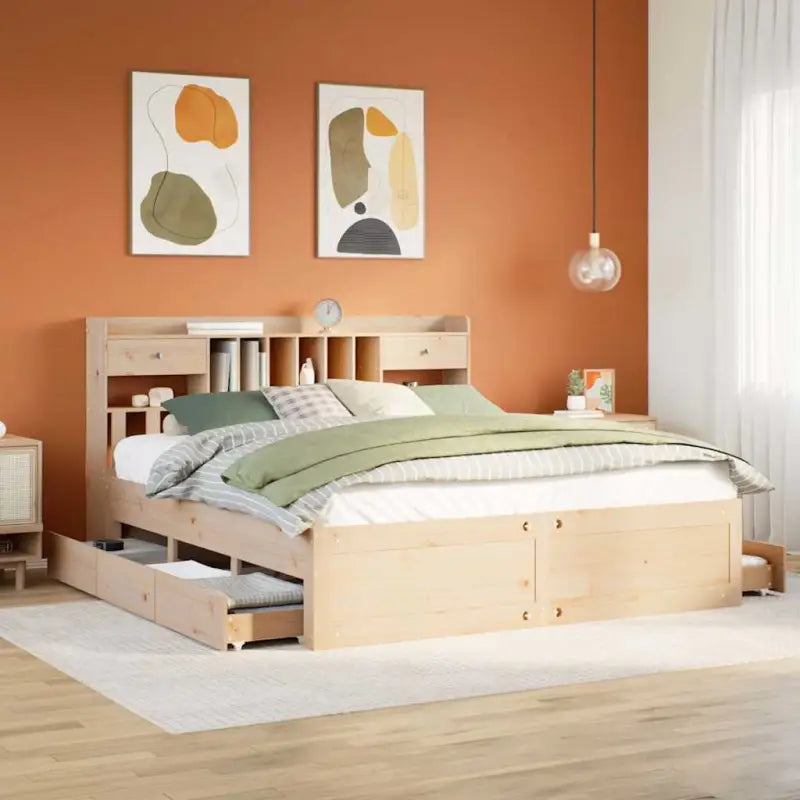 Boekenkastbed van massief grenenhout met optimale totale afmetingen - Naturel / 200 x 200 cm - Bedden & bedframes