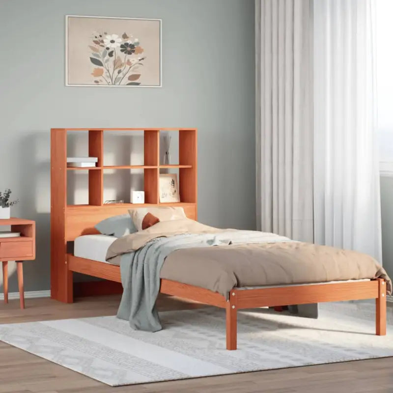 Boekenkastbed van massief grenenhout met optimale totale afmetingen - Wasbruin / 90 x 200 cm - Bedden & bedframes
