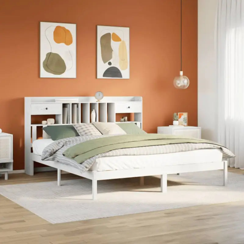 Boekenkastbed van massief grenenhout met optimale totale afmetingen - Wit / 200 x 200 cm - Bedden & bedframes