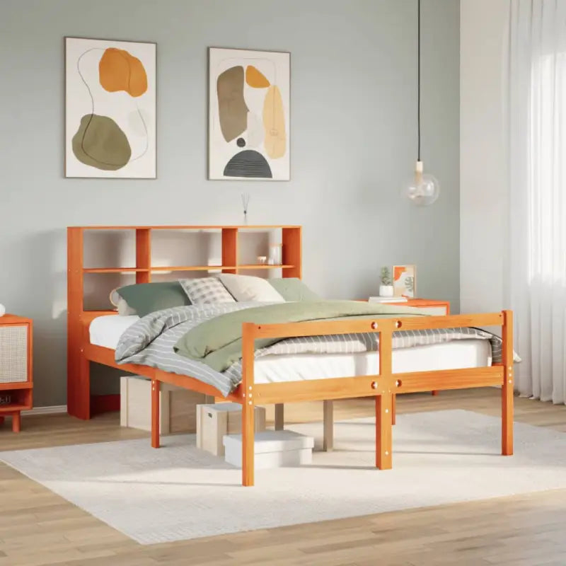 Boekenkastbed van massief grenenhout met optimale totale afmetingen - Wasbruin / 120 x 200 cm - Bedden & bedframes