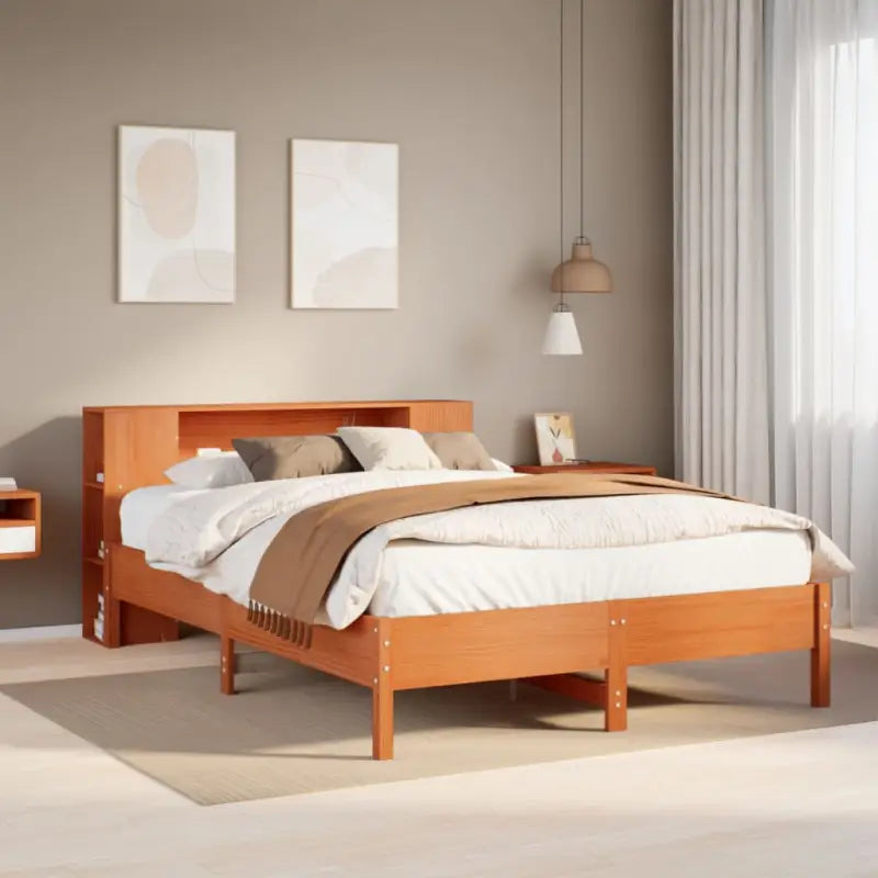 Boekenkastbed van massief grenenhout met optimale totale afmetingen - Wasbruin / 150 x 200cm - Bedden & bedframes
