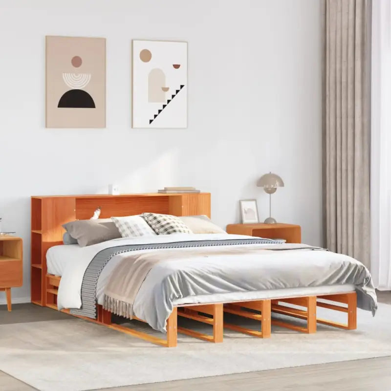 Boekenkastbed van massief grenenhout met optimale totale afmetingen - Wasbruin / 160 x 200 cm - Bedden & bedframes