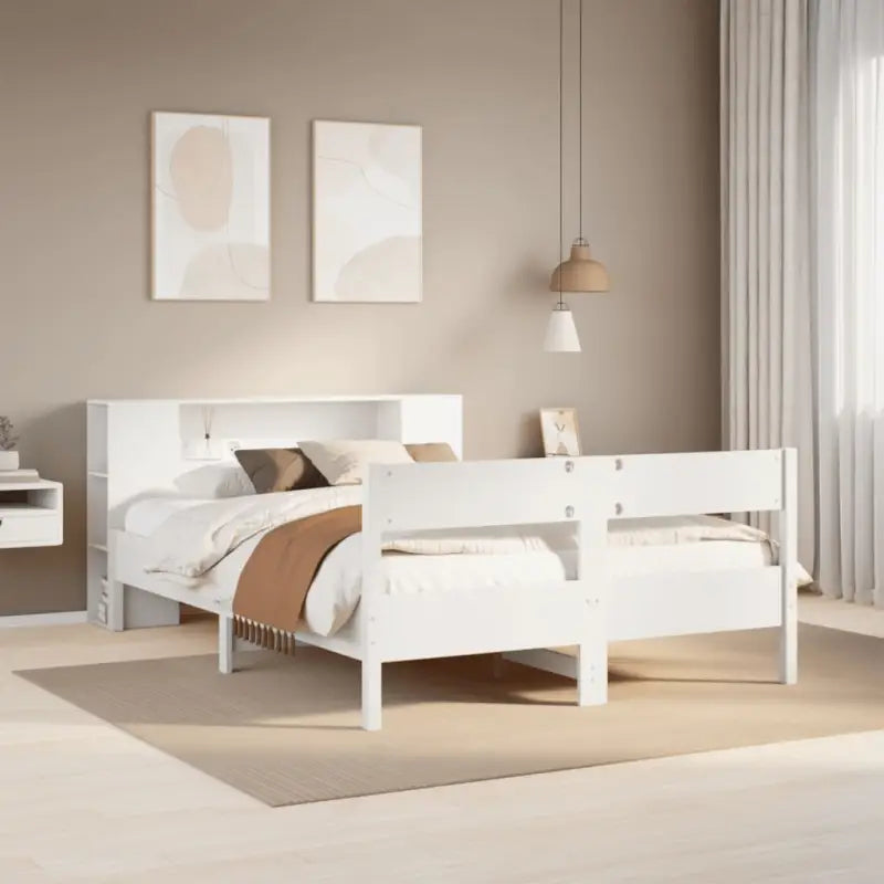 Boekenkastbed van massief grenenhout met optimale totale afmetingen - Wit / 120 x 190 cm - Bedden & bedframes
