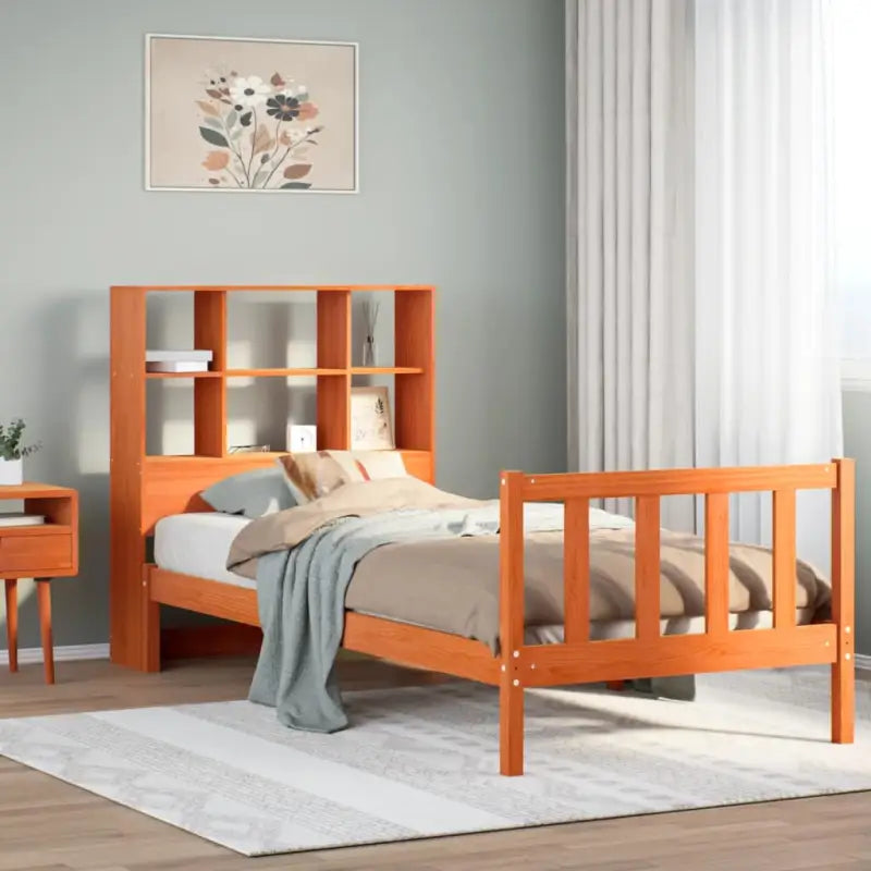 Boekenkastbed van massief grenenhout met optimale totale afmetingen - Wasbruin / 75 x 190 cm - Bedden & bedframes