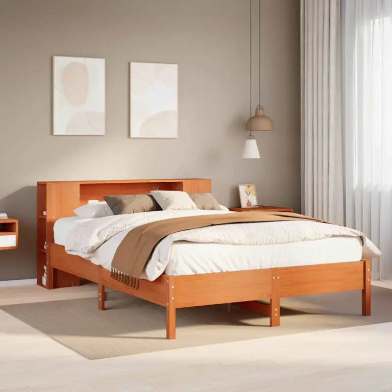 Boekenkastbed van massief grenenhout met optimale totale afmetingen - Wasbruin / 135 x 190cm - Bedden & bedframes