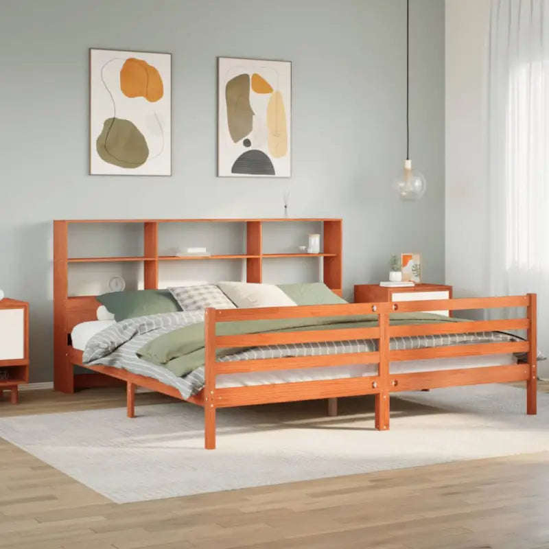 Boekenkastbed van massief grenenhout met optimale totale afmetingen - Wasbruin / 200 x 200 cm - Bedden & bedframes