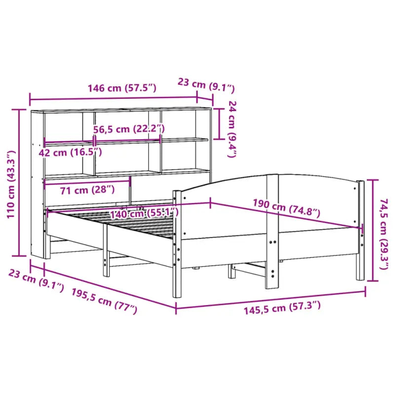 Boekenkastbed van massief grenenhout met optimale totale afmetingen - Bedden & bedframes