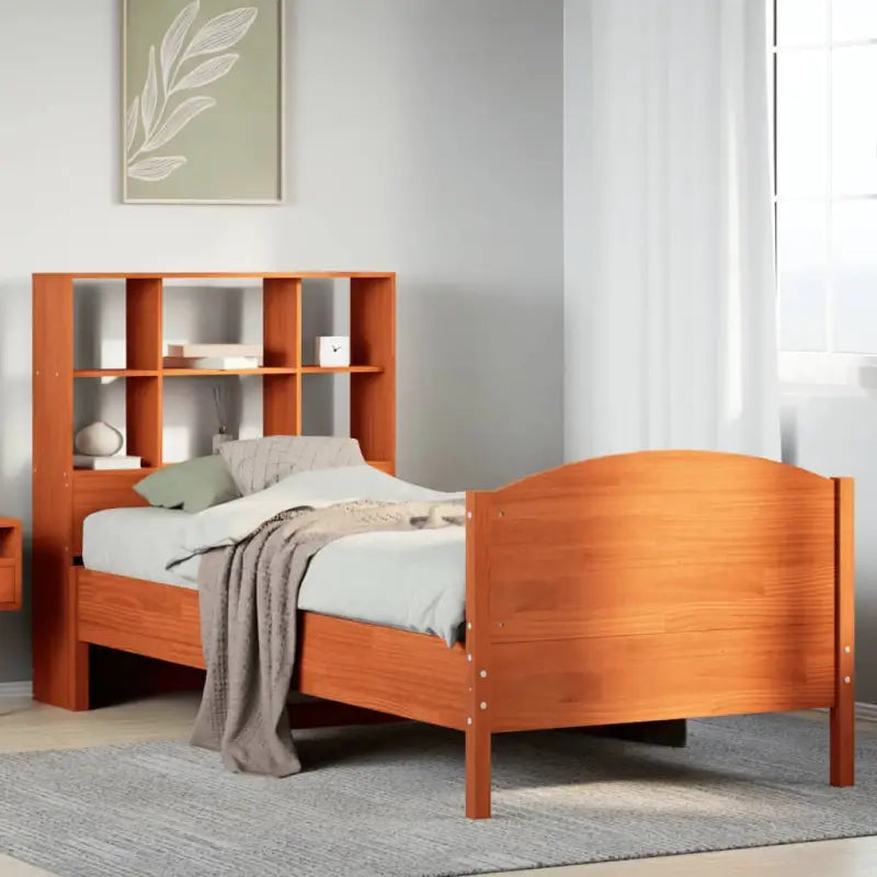 Boekenkastbed van massief grenenhout met optimale totale afmetingen - Wasbruin / 90 x 200 cm - Bedden & bedframes