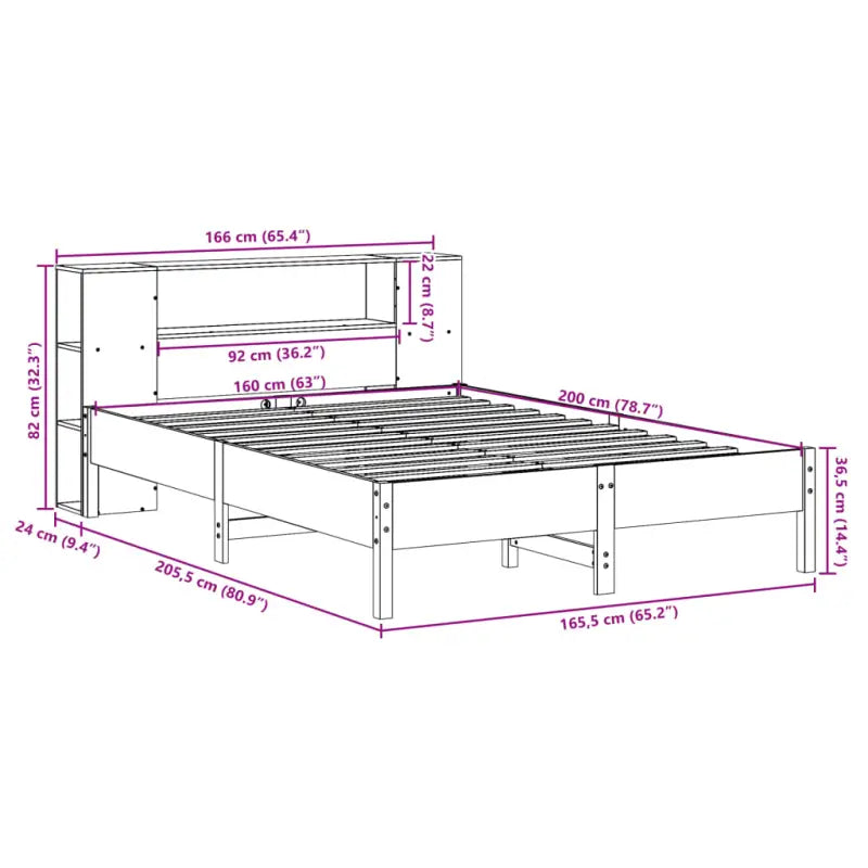 Boekenkastbed van massief grenenhout met optimale totale afmetingen - Bedden & bedframes