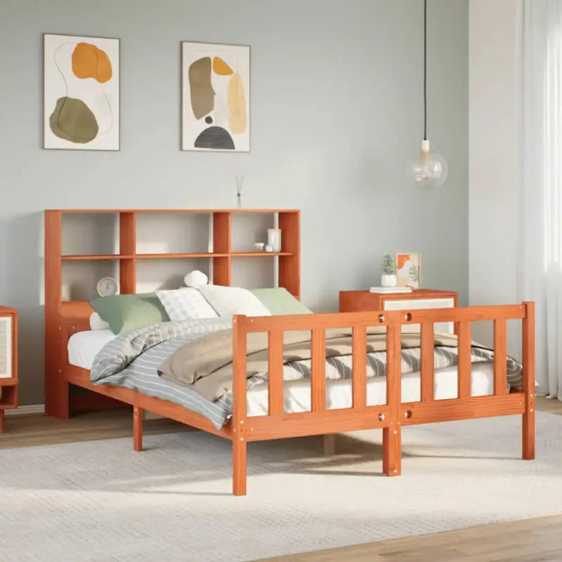 Boekenkastbed van massief grenenhout met optimale totale afmetingen - Wasbruin / 160 x 200 cm - Bedden & bedframes