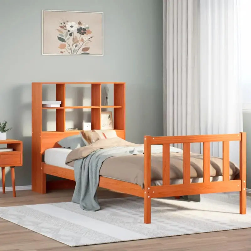 Boekenkastbed van massief grenenhout met optimale totale afmetingen - Wasbruin / 100 x 200 cm - Bedden & bedframes