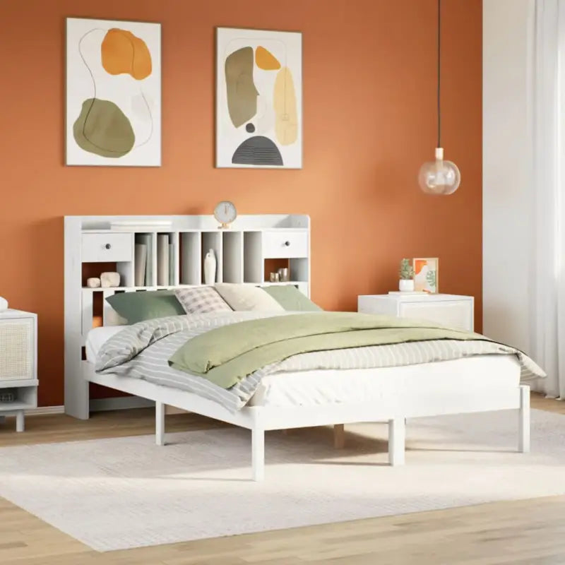 Boekenkastbed van massief grenenhout met optimale totale afmetingen - Wit / 160 x 200 cm - Bedden & bedframes