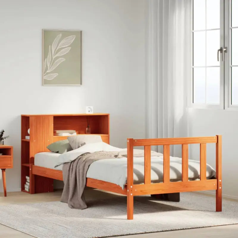 Boekenkastbed van massief grenenhout met optimale totale afmetingen - Wasbruin / 100 x 200 cm - Bedden & bedframes