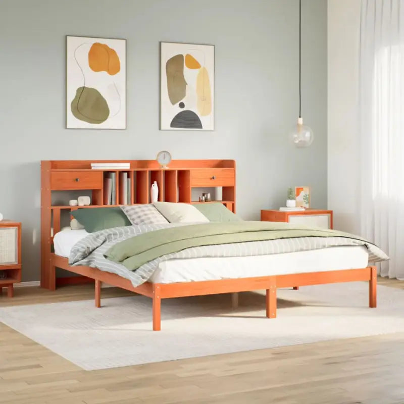 Boekenkastbed van massief grenenhout met optimale totale afmetingen - Wasbruin / 180 x 200 cm - Bedden & bedframes