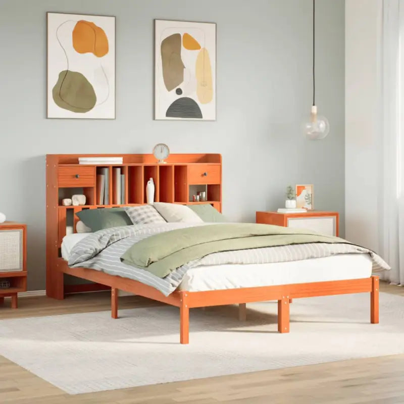 Boekenkastbed van massief grenenhout met optimale totale afmetingen - Wasbruin / 140 x 190 cm - Bedden & bedframes