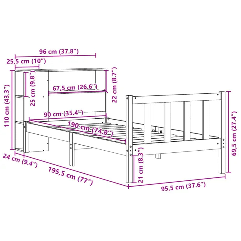 Boekenkastbed van massief grenenhout met optimale totale afmetingen - Bedden & bedframes