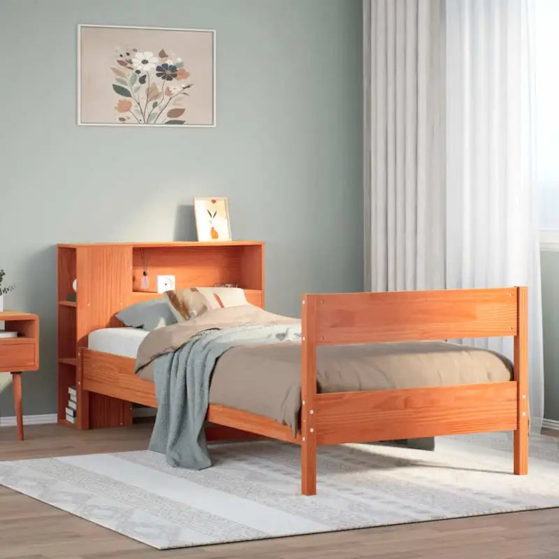 Boekenkastbed van massief grenenhout met optimale totale afmetingen - Wasbruin / 90 x 200 cm - Bedden & bedframes