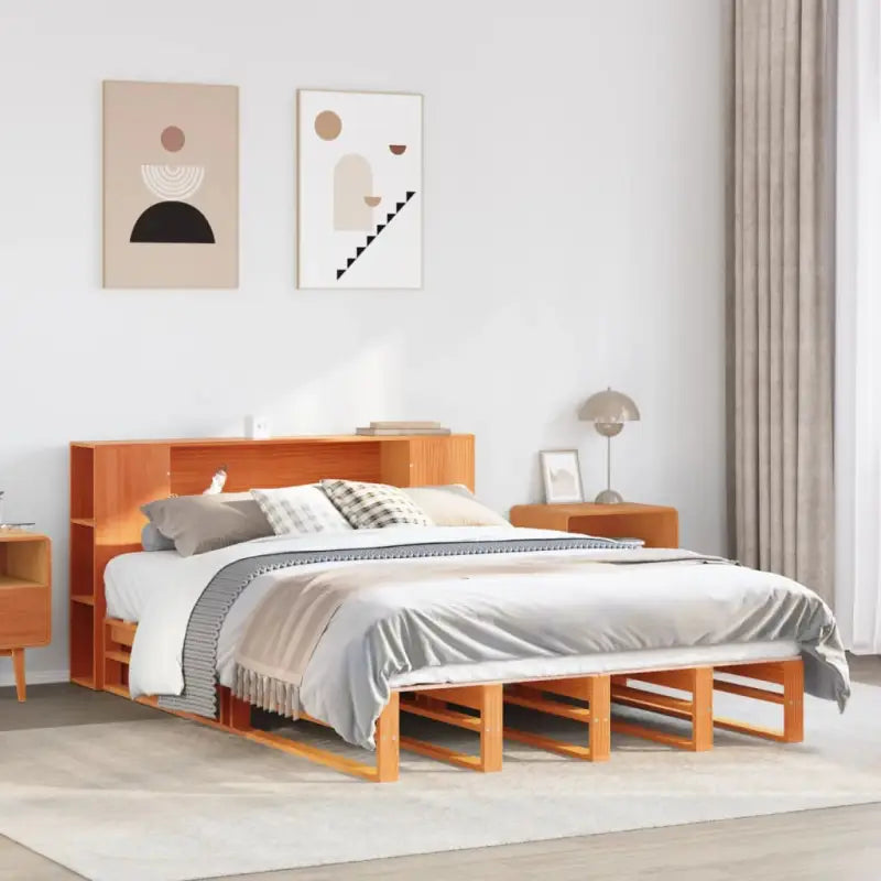 Boekenkastbed van massief grenenhout met optimale totale afmetingen - Wasbruin / 120 x 200 cm - Bedden & bedframes