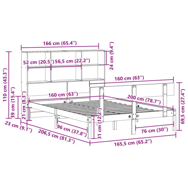 Boekenkastbed van massief grenenhout met optimale totale afmetingen - Bedden & bedframes