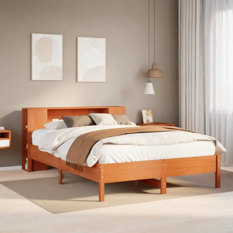 Boekenkastbed van massief grenenhout met optimale totale afmetingen - Wasbruin / 160 x 200cm - Bedden & bedframes