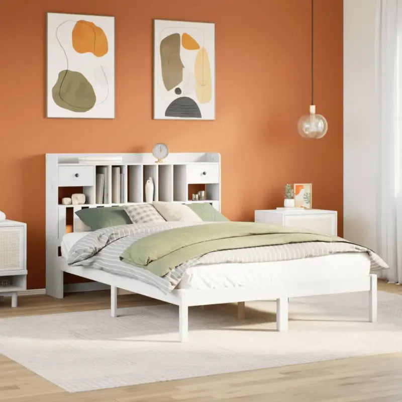 Boekenkastbed van massief grenenhout met optimale totale afmetingen - Wit / 140 x 190 cm - Bedden & bedframes