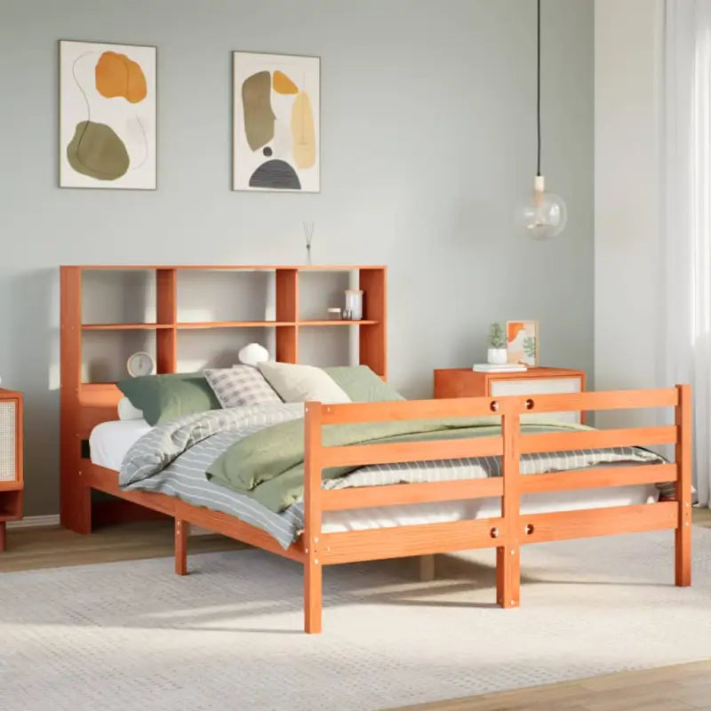 Boekenkastbed van massief grenenhout met optimale totale afmetingen - Wasbruin / 140 x 200 cm - Bedden & bedframes