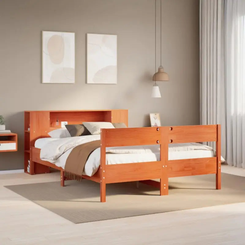 Boekenkastbed van massief grenenhout met optimale totale afmetingen - Wasbruin / 140 x 190 cm - Bedden & bedframes
