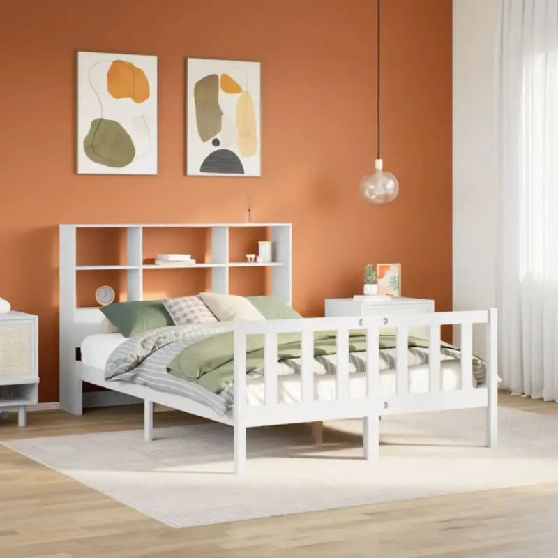 Boekenkastbed van massief grenenhout met optimale totale afmetingen - Wit / 150 x 200 cm - Bedden & bedframes