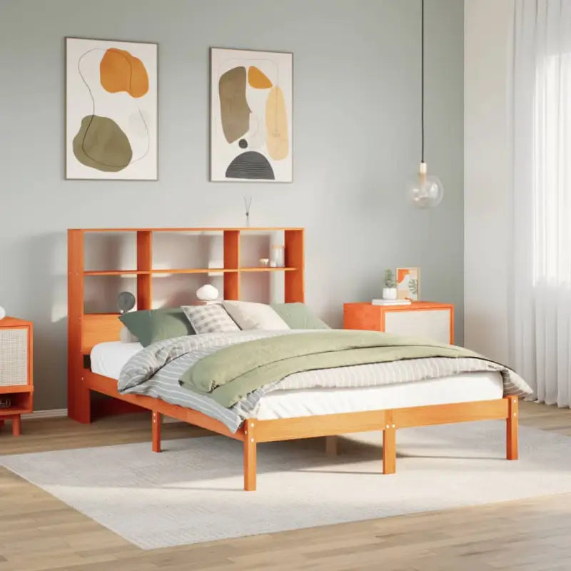 Boekenkastbed van massief grenenhout met optimale totale afmetingen - Wasbruin / 120 x 200 cm - Bedden & bedframes