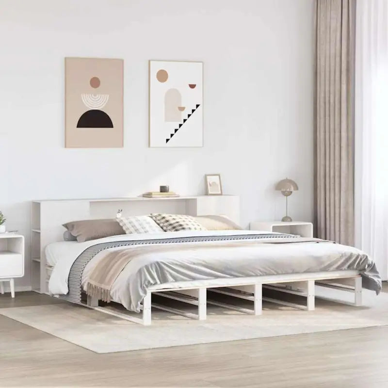 Boekenkastbed van massief grenenhout met optimale totale afmetingen - Wit / 200 x 200 cm - Bedden & bedframes
