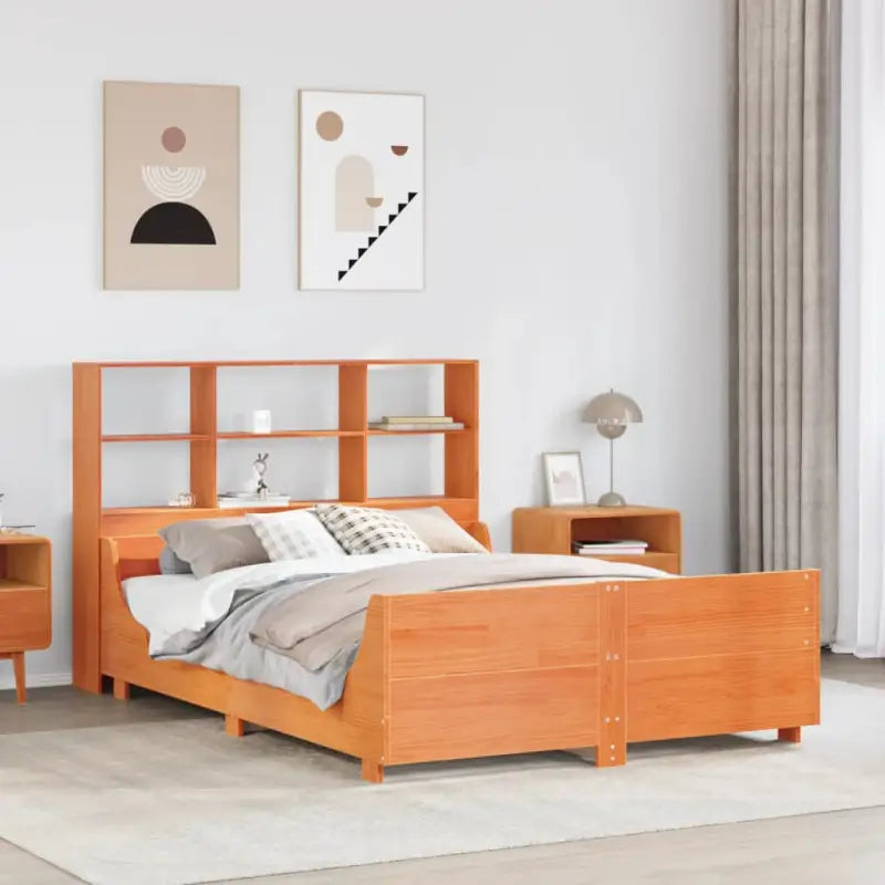 Boekenkastbed van massief grenenhout met perfecte totale afmetingen - Wasbruin / 140 x 190 cm - Bedden & bedframes