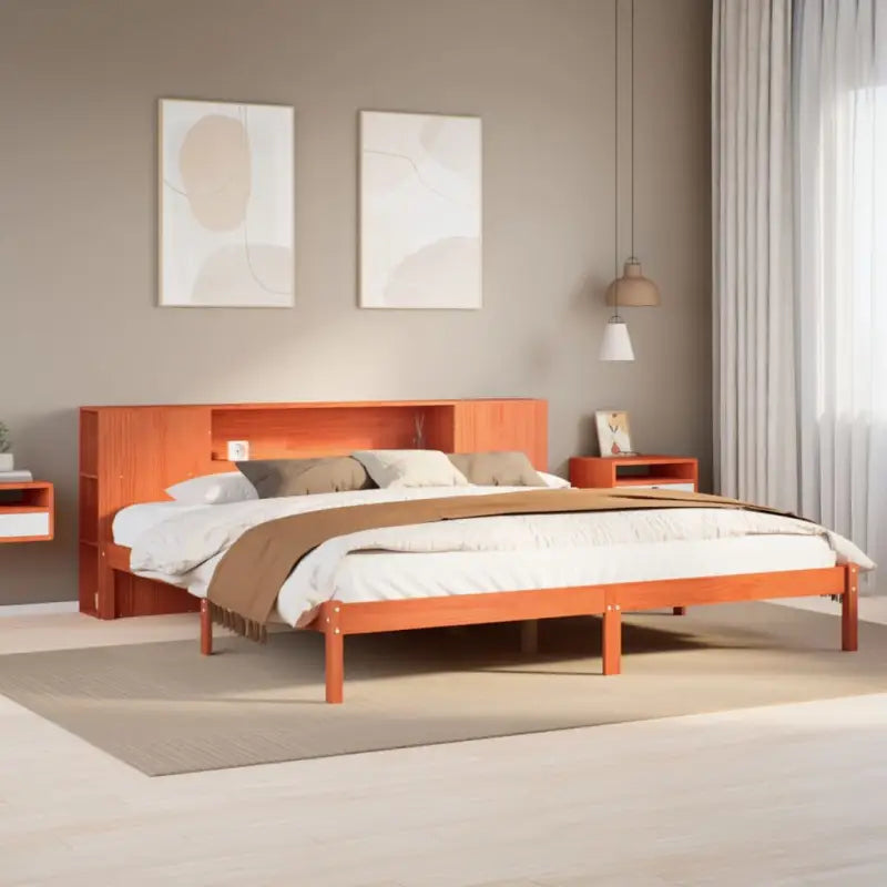 Boekenkastbed van massief grenenhout met perfecte totale afmetingen - Wasbruin / 180 x 200 cm - Bedden & bedframes
