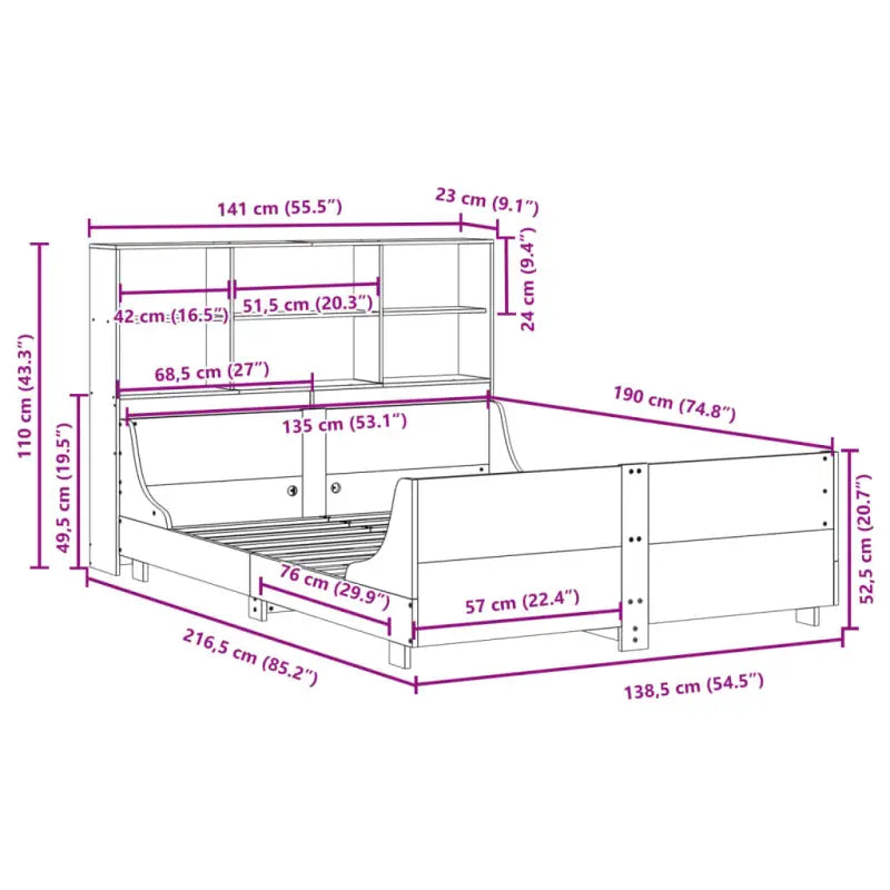 Boekenkastbed van massief grenenhout met perfecte totale afmetingen - Bedden & bedframes