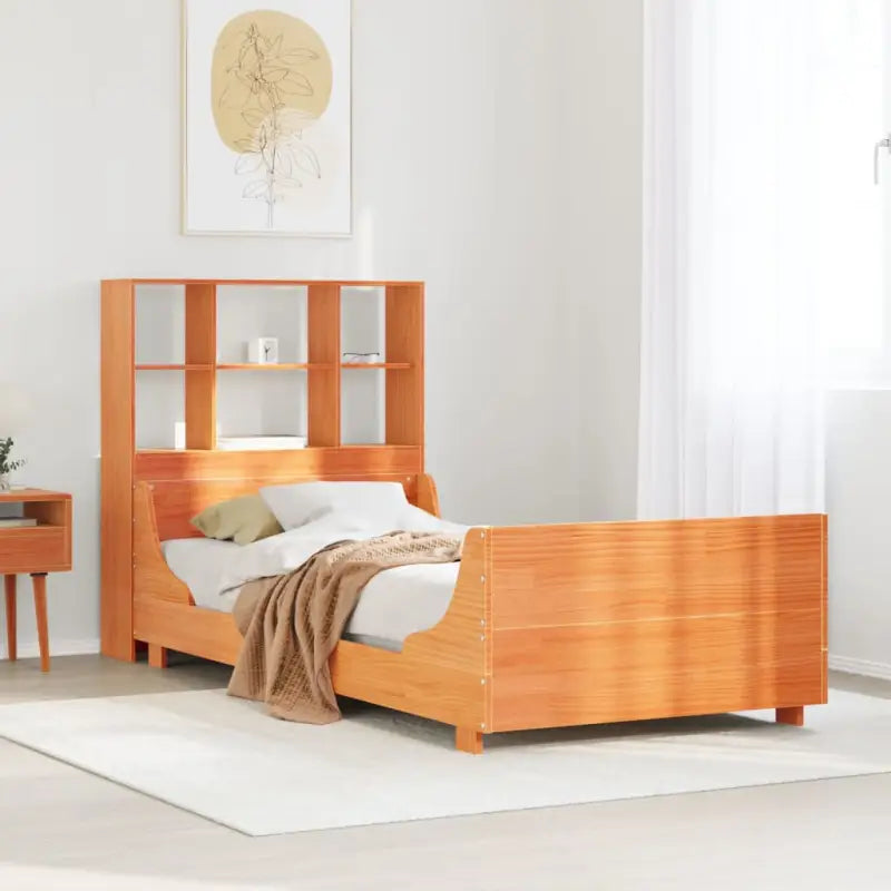 Boekenkastbed van massief grenenhout met perfecte totale afmetingen - Wasbruin / 100 x 200 cm - Bedden & bedframes