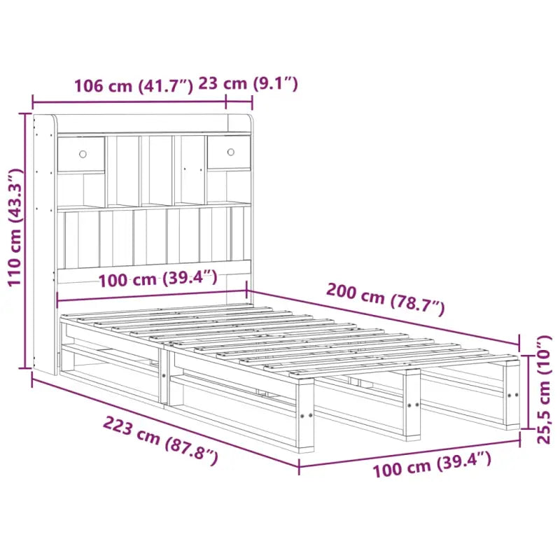Boekenkastbed van massief grenenhout met praktische totale afmetingen - Bedden & bedframes