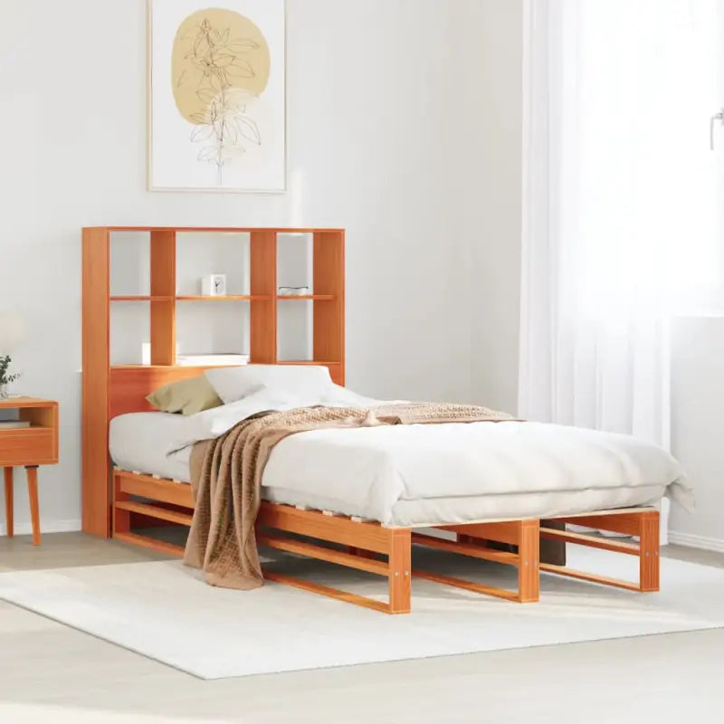 Boekenkastbed van massief grenenhout met praktische totale afmetingen - Wasbruin / 90 x 200 cm - Bedden & bedframes