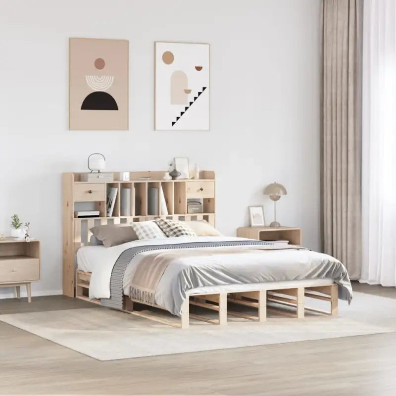 Boekenkastbed van massief grenenhout met praktische totale afmetingen - Naturel / 140 x 200 cm - Bedden & bedframes