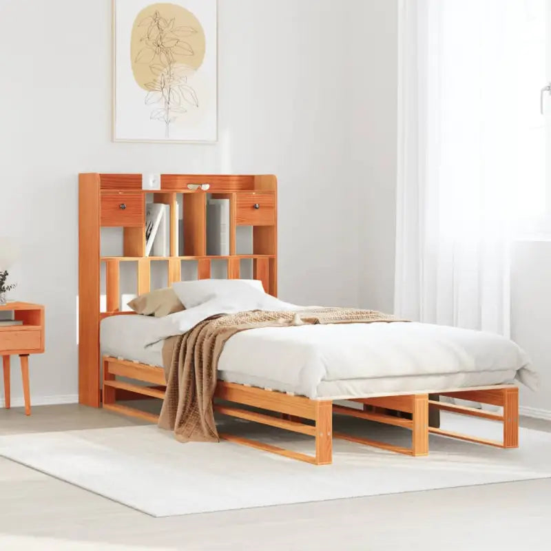 Boekenkastbed van massief grenenhout met praktische totale afmetingen - Wasbruin / 90 x 190 cm - Bedden & bedframes