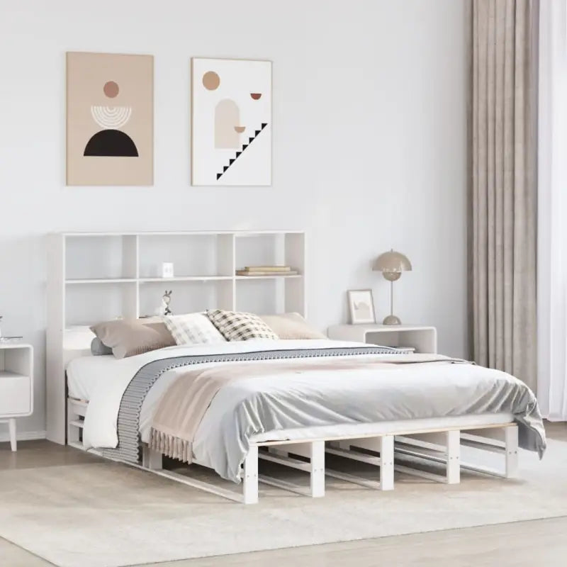 Boekenkastbed van massief grenenhout met praktische totale afmetingen - Wit / 150 x 200 cm - Bedden & bedframes