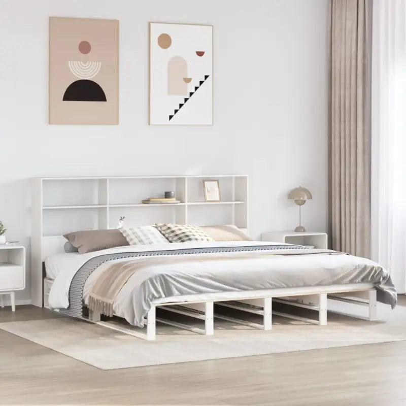 Boekenkastbed van massief grenenhout met praktische totale afmetingen - Wit / 200 x 200 cm - Bedden & bedframes