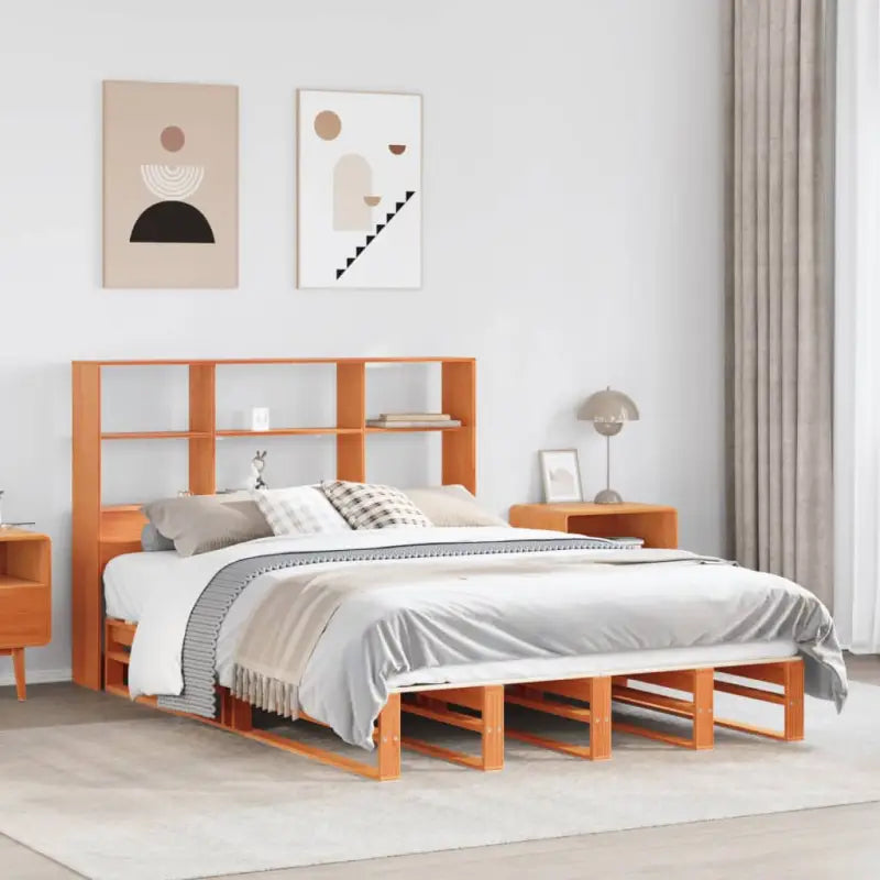 Boekenkastbed van massief grenenhout met praktische totale afmetingen - Wasbruin / 135 x 190 cm - Bedden & bedframes